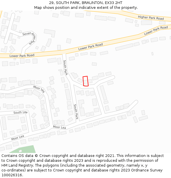 29, SOUTH PARK, BRAUNTON, EX33 2HT: Location map and indicative extent of plot