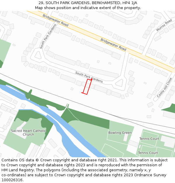 29, SOUTH PARK GARDENS, BERKHAMSTED, HP4 1JA: Location map and indicative extent of plot