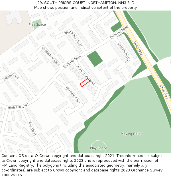 29, SOUTH PRIORS COURT, NORTHAMPTON, NN3 8LD: Location map and indicative extent of plot