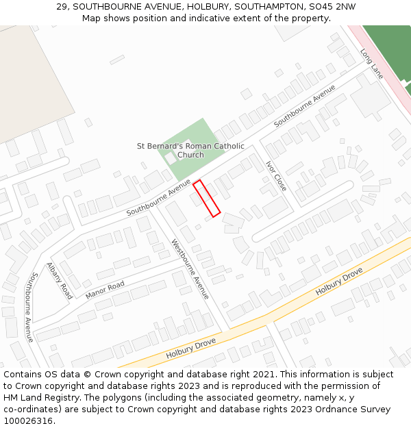 29, SOUTHBOURNE AVENUE, HOLBURY, SOUTHAMPTON, SO45 2NW: Location map and indicative extent of plot
