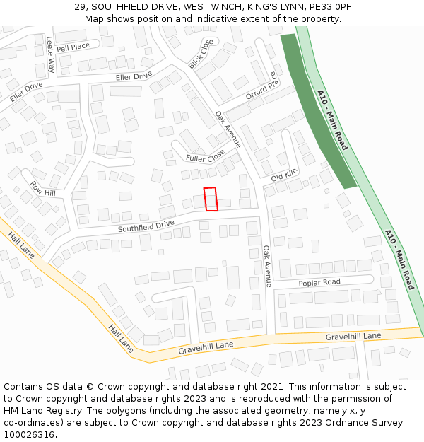 29, SOUTHFIELD DRIVE, WEST WINCH, KING'S LYNN, PE33 0PF: Location map and indicative extent of plot