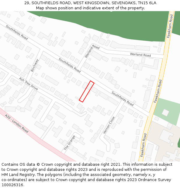 29, SOUTHFIELDS ROAD, WEST KINGSDOWN, SEVENOAKS, TN15 6LA: Location map and indicative extent of plot