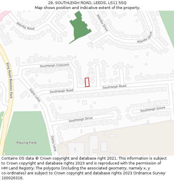 29, SOUTHLEIGH ROAD, LEEDS, LS11 5SQ: Location map and indicative extent of plot