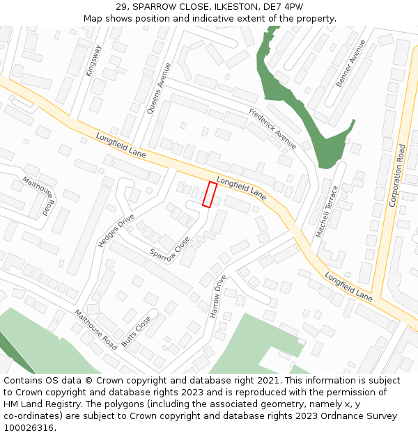 29, SPARROW CLOSE, ILKESTON, DE7 4PW: Location map and indicative extent of plot