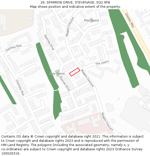 29, SPARROW DRIVE, STEVENAGE, SG2 9FB: Location map and indicative extent of plot