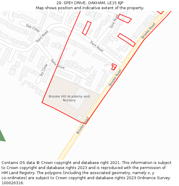 29, SPEY DRIVE, OAKHAM, LE15 6JP: Location map and indicative extent of plot