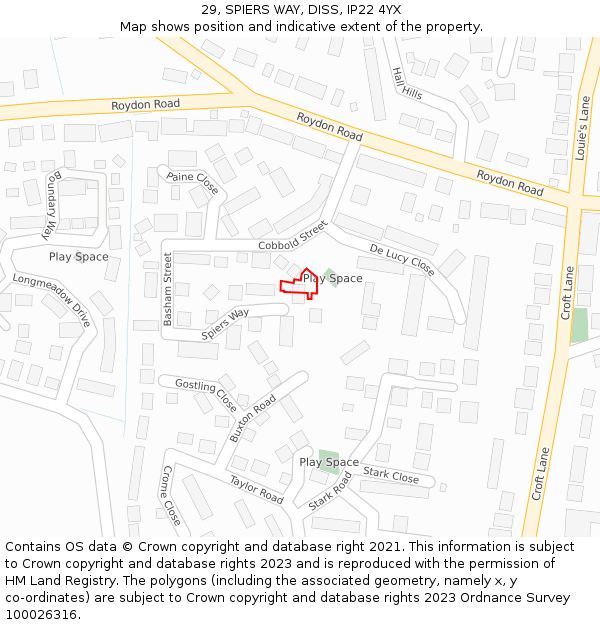 29, SPIERS WAY, DISS, IP22 4YX: Location map and indicative extent of plot