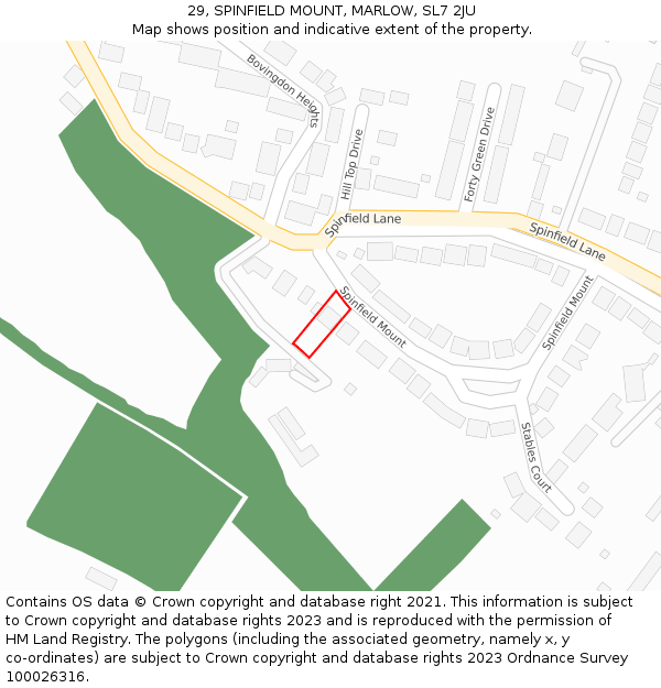 29, SPINFIELD MOUNT, MARLOW, SL7 2JU: Location map and indicative extent of plot