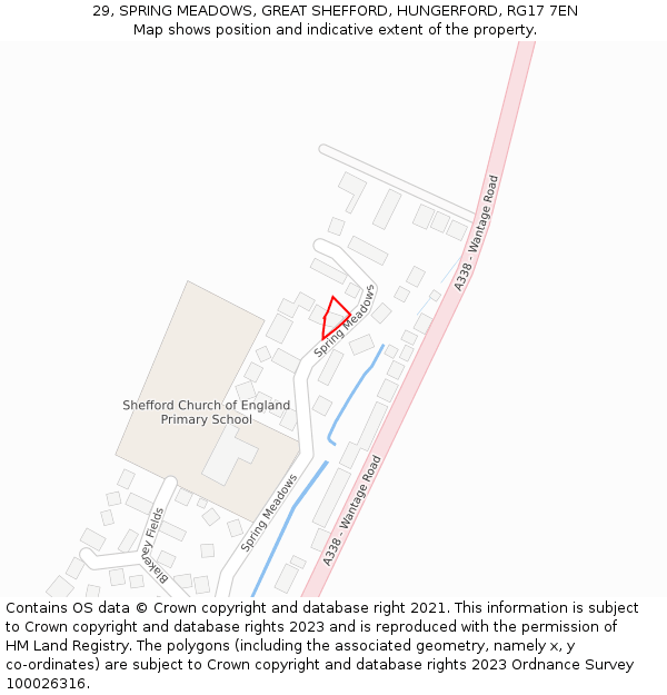 29, SPRING MEADOWS, GREAT SHEFFORD, HUNGERFORD, RG17 7EN: Location map and indicative extent of plot