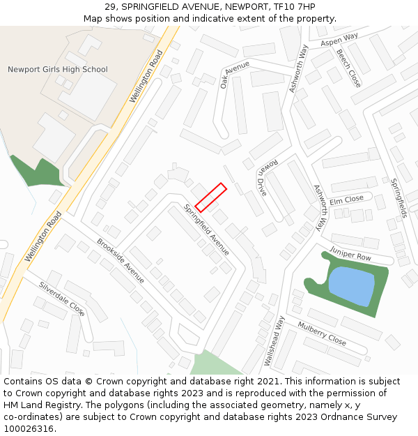 29, SPRINGFIELD AVENUE, NEWPORT, TF10 7HP: Location map and indicative extent of plot