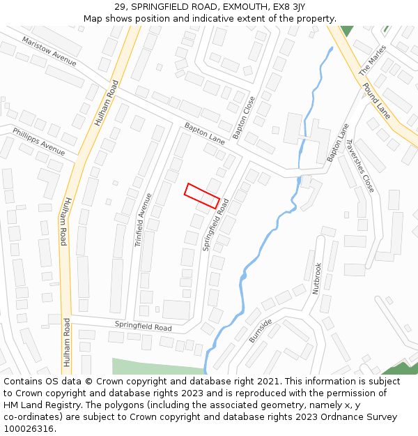 29, SPRINGFIELD ROAD, EXMOUTH, EX8 3JY: Location map and indicative extent of plot