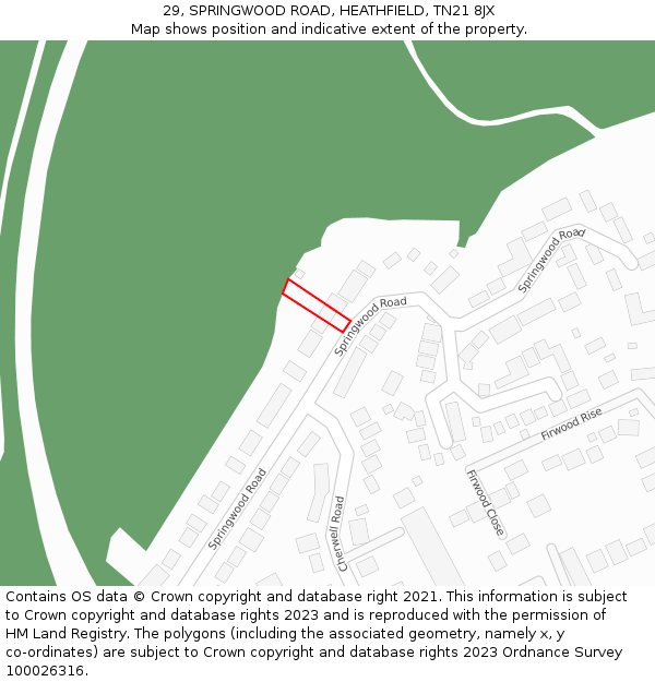 29, SPRINGWOOD ROAD, HEATHFIELD, TN21 8JX: Location map and indicative extent of plot