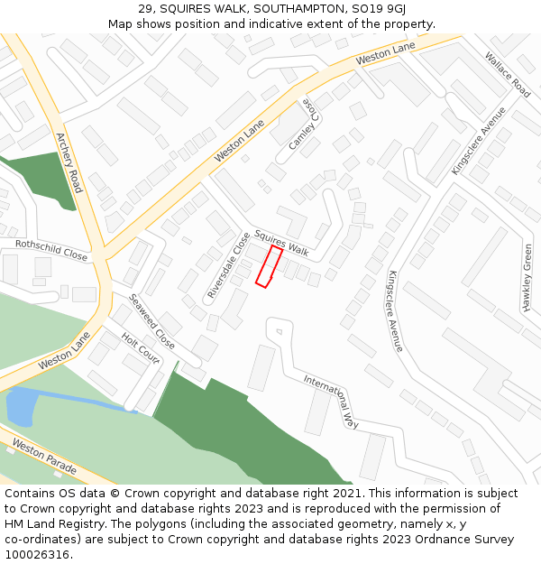 29, SQUIRES WALK, SOUTHAMPTON, SO19 9GJ: Location map and indicative extent of plot