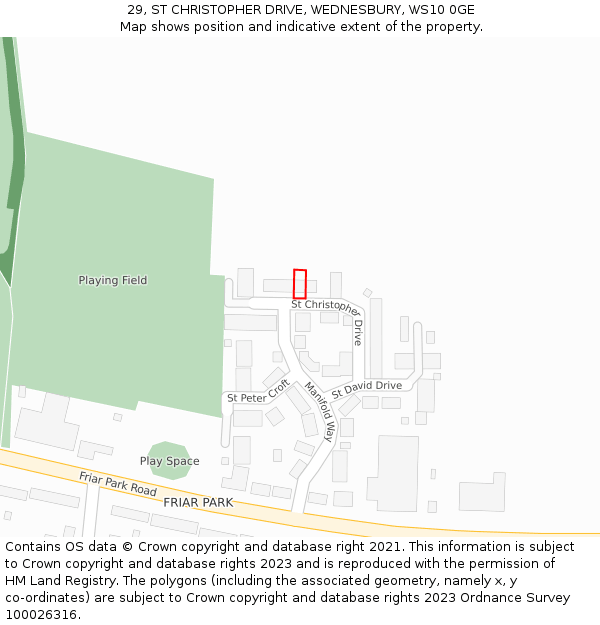29, ST CHRISTOPHER DRIVE, WEDNESBURY, WS10 0GE: Location map and indicative extent of plot