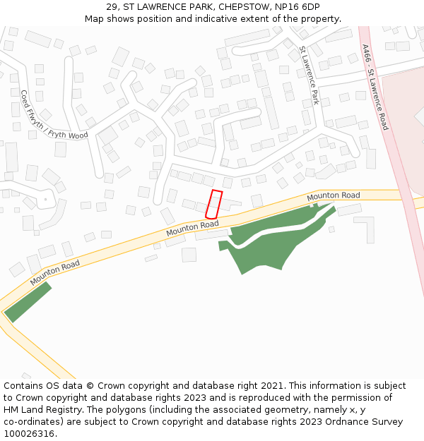 29, ST LAWRENCE PARK, CHEPSTOW, NP16 6DP: Location map and indicative extent of plot