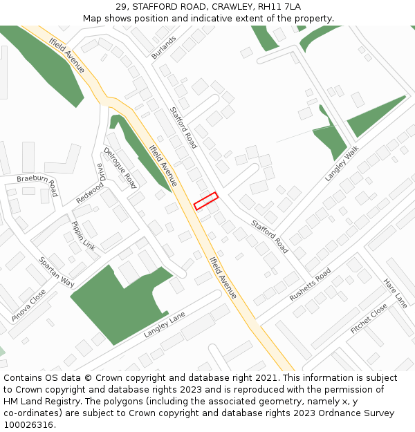 29, STAFFORD ROAD, CRAWLEY, RH11 7LA: Location map and indicative extent of plot