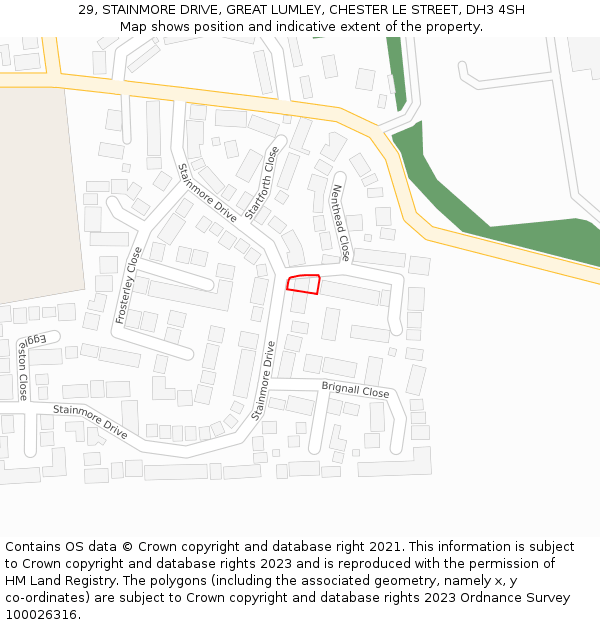 29, STAINMORE DRIVE, GREAT LUMLEY, CHESTER LE STREET, DH3 4SH: Location map and indicative extent of plot