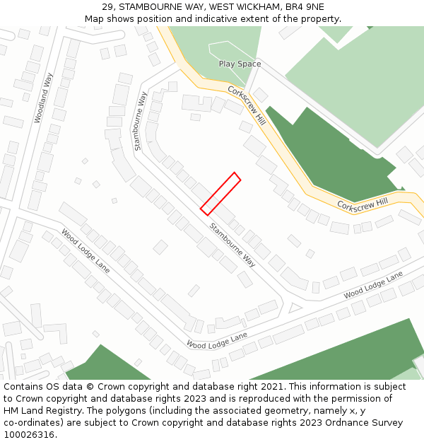 29, STAMBOURNE WAY, WEST WICKHAM, BR4 9NE: Location map and indicative extent of plot