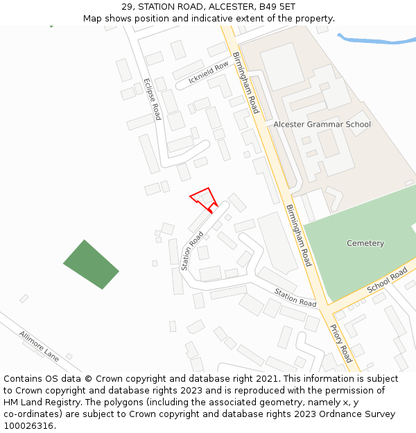 29, STATION ROAD, ALCESTER, B49 5ET: Location map and indicative extent of plot