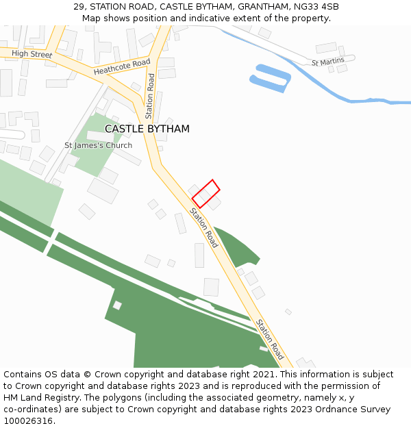 29, STATION ROAD, CASTLE BYTHAM, GRANTHAM, NG33 4SB: Location map and indicative extent of plot