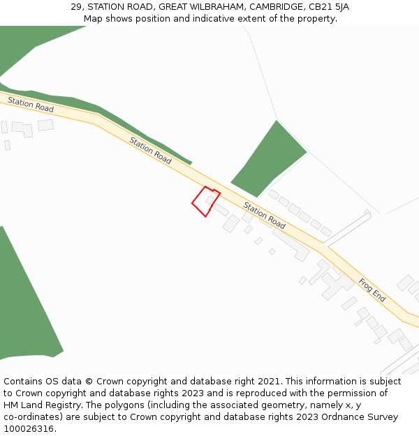 29, STATION ROAD, GREAT WILBRAHAM, CAMBRIDGE, CB21 5JA: Location map and indicative extent of plot
