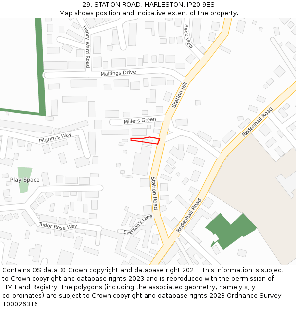 29, STATION ROAD, HARLESTON, IP20 9ES: Location map and indicative extent of plot