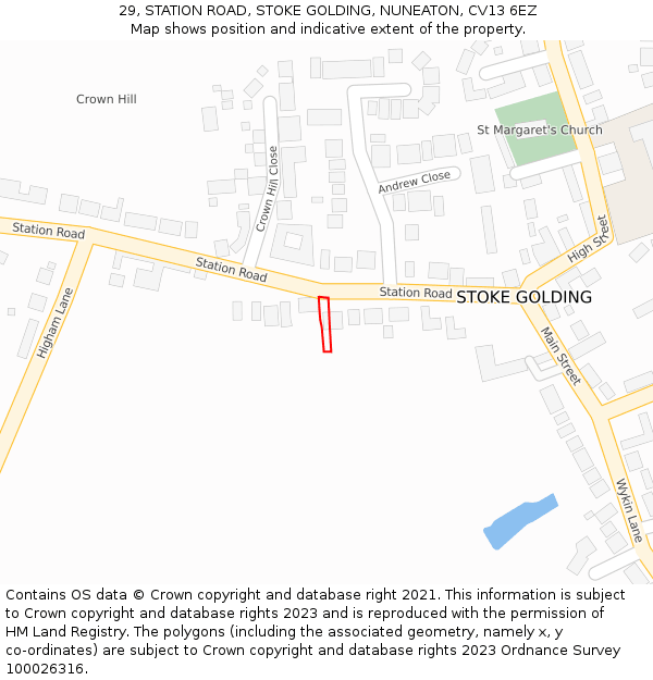 29, STATION ROAD, STOKE GOLDING, NUNEATON, CV13 6EZ: Location map and indicative extent of plot