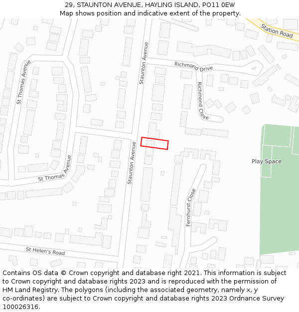 29, STAUNTON AVENUE, HAYLING ISLAND, PO11 0EW: Location map and indicative extent of plot