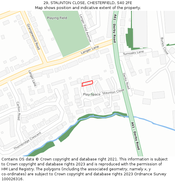 29, STAUNTON CLOSE, CHESTERFIELD, S40 2FE: Location map and indicative extent of plot