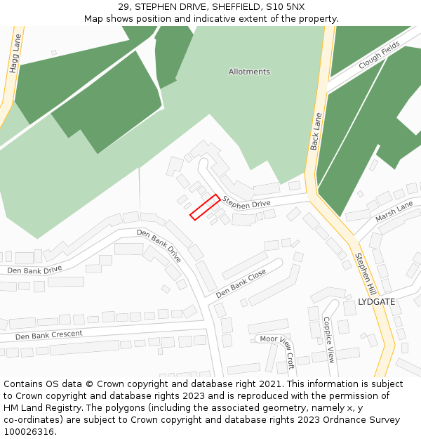 29, STEPHEN DRIVE, SHEFFIELD, S10 5NX: Location map and indicative extent of plot