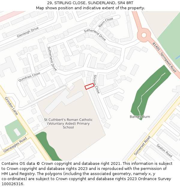 29, STIRLING CLOSE, SUNDERLAND, SR4 8RT: Location map and indicative extent of plot