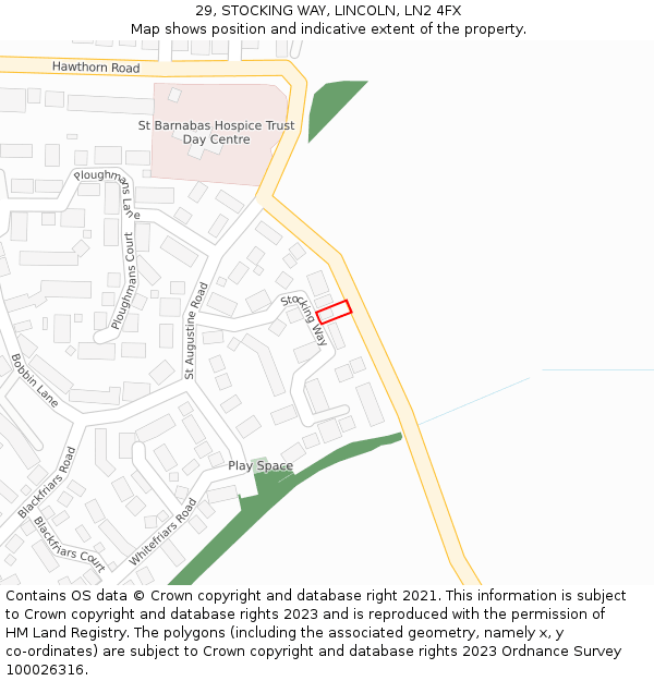 29, STOCKING WAY, LINCOLN, LN2 4FX: Location map and indicative extent of plot