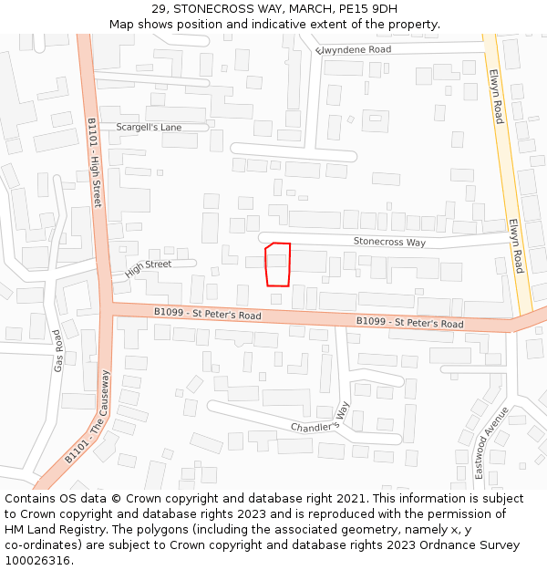 29, STONECROSS WAY, MARCH, PE15 9DH: Location map and indicative extent of plot