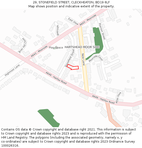 29, STONEFIELD STREET, CLECKHEATON, BD19 6LF: Location map and indicative extent of plot