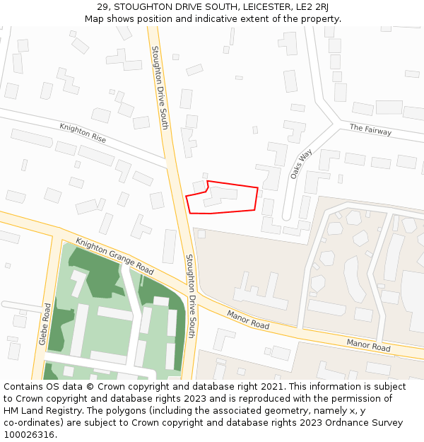 29, STOUGHTON DRIVE SOUTH, LEICESTER, LE2 2RJ: Location map and indicative extent of plot