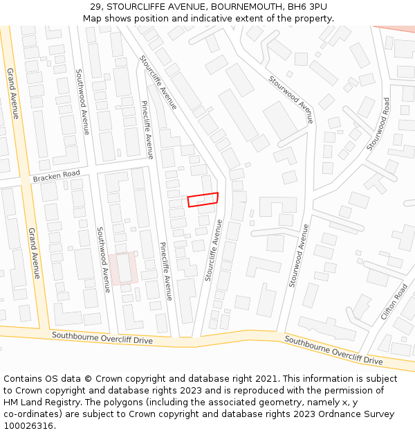 29, STOURCLIFFE AVENUE, BOURNEMOUTH, BH6 3PU: Location map and indicative extent of plot