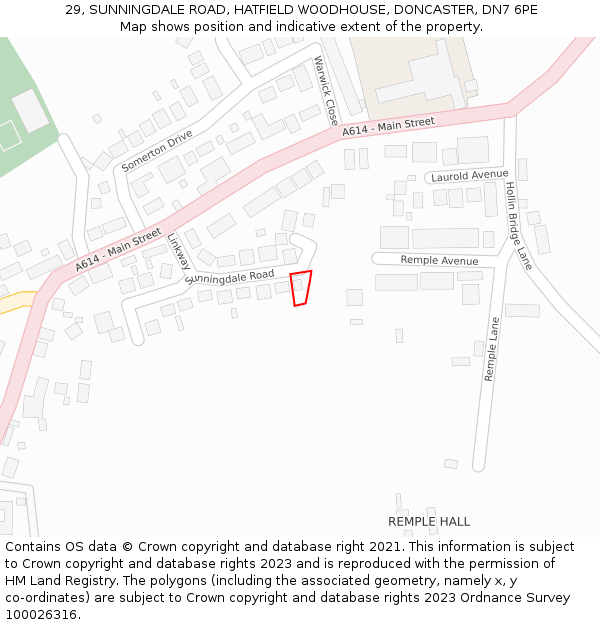 29, SUNNINGDALE ROAD, HATFIELD WOODHOUSE, DONCASTER, DN7 6PE: Location map and indicative extent of plot