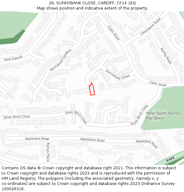 29, SUNNYBANK CLOSE, CARDIFF, CF14 1EQ: Location map and indicative extent of plot