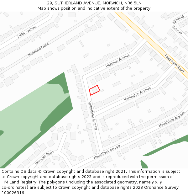 29, SUTHERLAND AVENUE, NORWICH, NR6 5LN: Location map and indicative extent of plot
