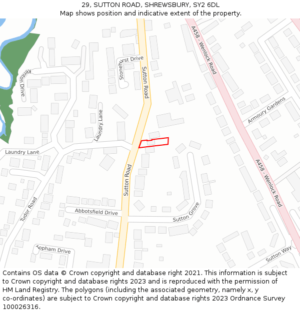 29, SUTTON ROAD, SHREWSBURY, SY2 6DL: Location map and indicative extent of plot