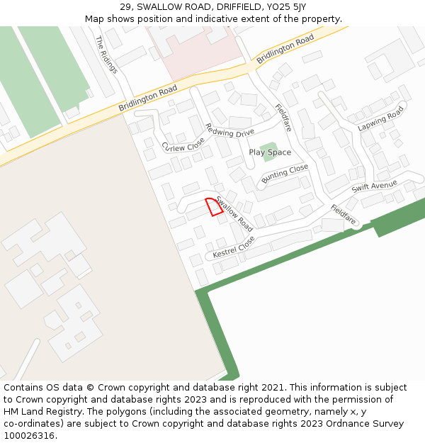 29, SWALLOW ROAD, DRIFFIELD, YO25 5JY: Location map and indicative extent of plot