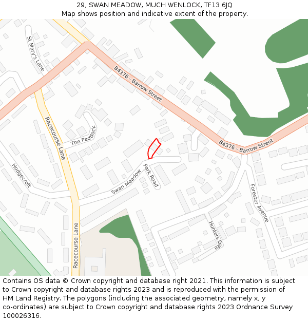 29, SWAN MEADOW, MUCH WENLOCK, TF13 6JQ: Location map and indicative extent of plot