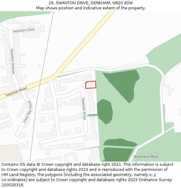 29, SWANTON DRIVE, DEREHAM, NR20 4DW: Location map and indicative extent of plot