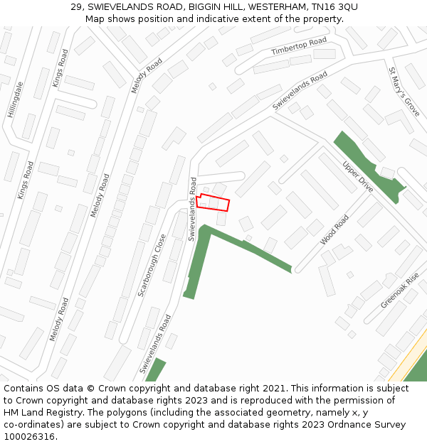 29, SWIEVELANDS ROAD, BIGGIN HILL, WESTERHAM, TN16 3QU: Location map and indicative extent of plot