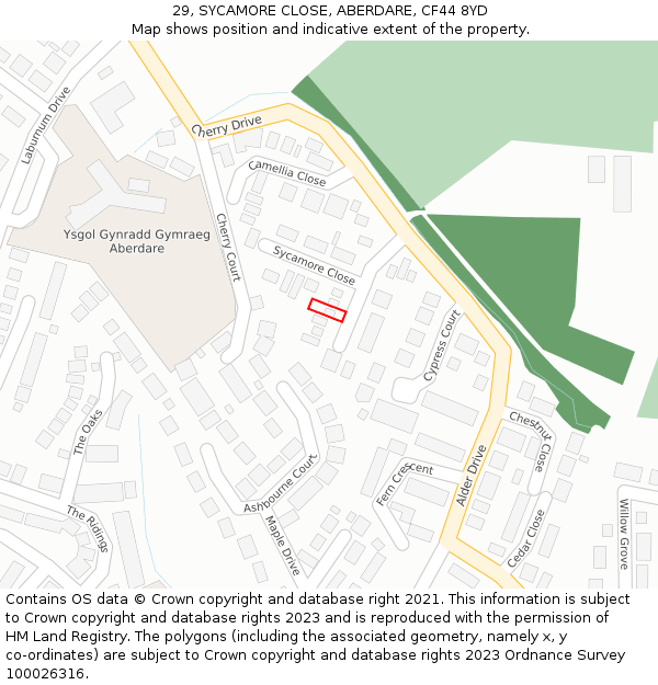 29, SYCAMORE CLOSE, ABERDARE, CF44 8YD: Location map and indicative extent of plot