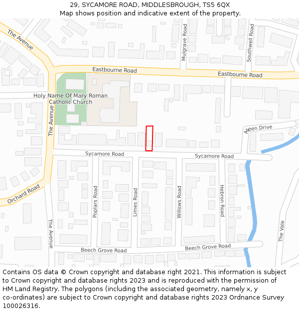 29, SYCAMORE ROAD, MIDDLESBROUGH, TS5 6QX: Location map and indicative extent of plot