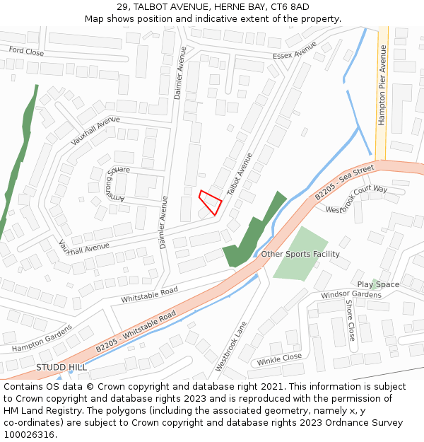 29, TALBOT AVENUE, HERNE BAY, CT6 8AD: Location map and indicative extent of plot