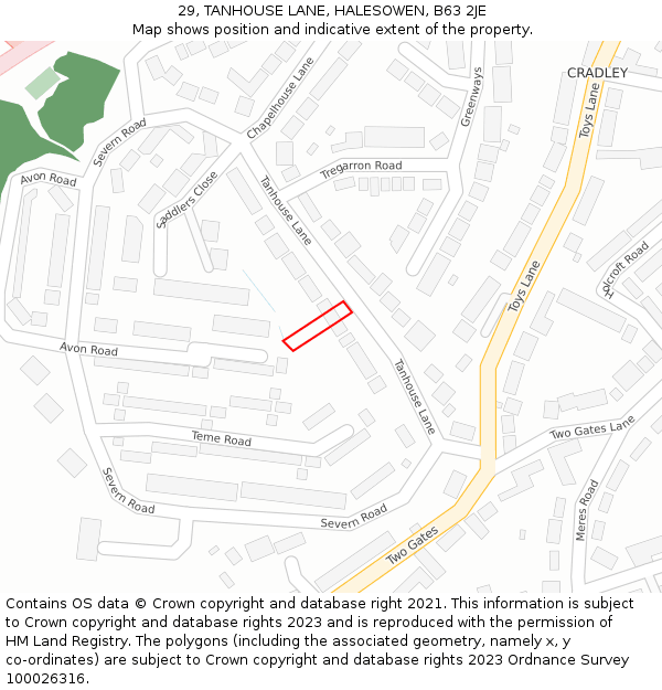 29, TANHOUSE LANE, HALESOWEN, B63 2JE: Location map and indicative extent of plot