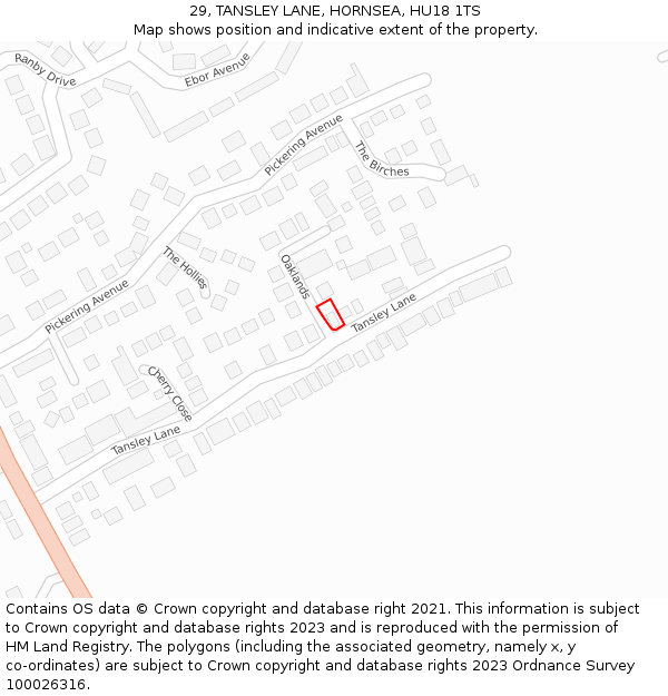 29, TANSLEY LANE, HORNSEA, HU18 1TS: Location map and indicative extent of plot