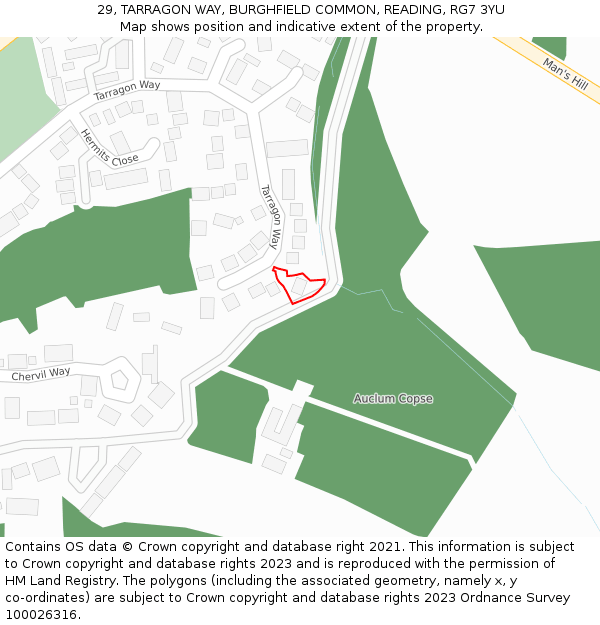 29, TARRAGON WAY, BURGHFIELD COMMON, READING, RG7 3YU: Location map and indicative extent of plot